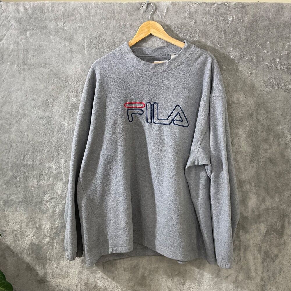 FILA Spell Out Fleece Sweatshirt Embroidered Logo Grey Men’s Size XXL